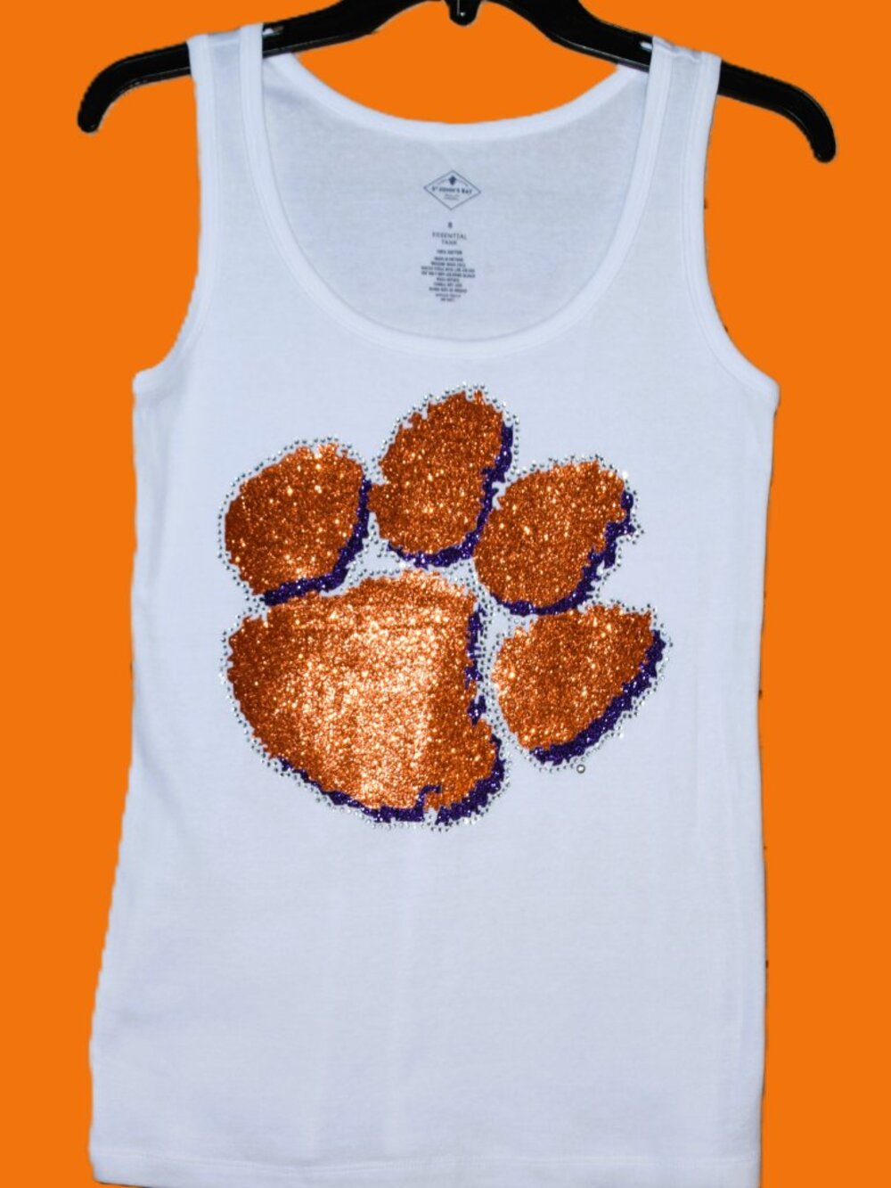Clemson Tigers rhinestone glitter white tank top SZ XS S M L XL XXL 1X 2X3X4X 5X